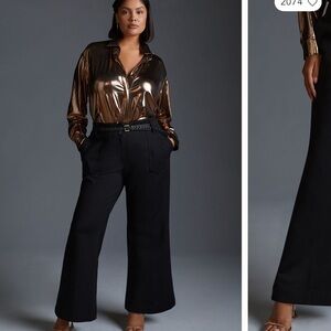 Maeve Naomi Ponte Wide Leg Flare Pants Black 22W